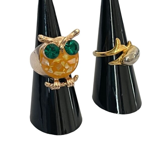 Animal rings lot of 2 gold tones Owl & Dolphin - Picture 2 of 4